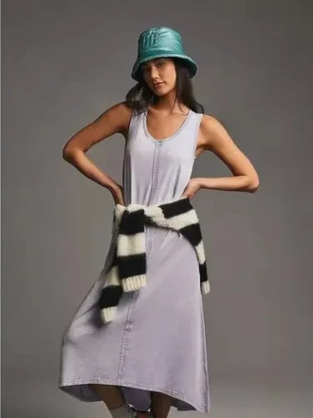 Daily Practice by Anthropologie Purple Lounge Midi Dress 100% Cotton Whimsygoth